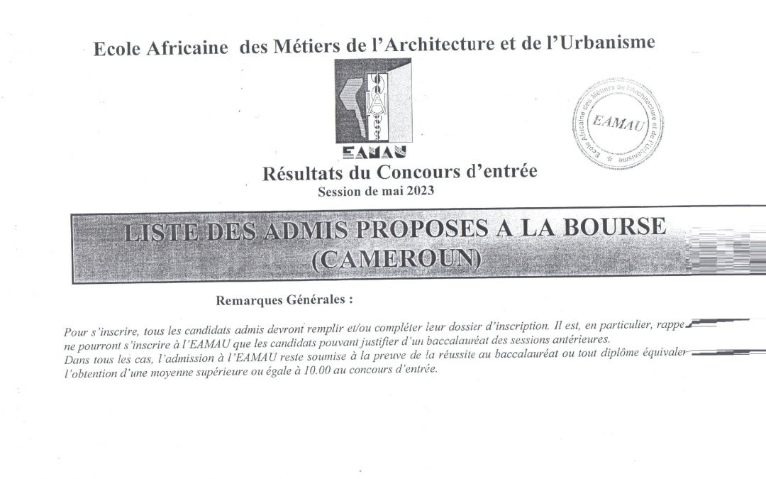 Résultats du Concours d’Entrée à l’EAMAU Session de Mai 2023